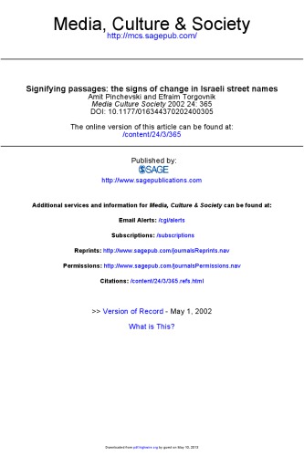 Signifying passages: the signs of change in Israeli street names