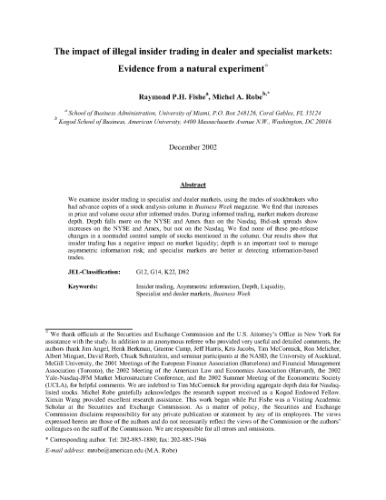 The Impact Of Illegal Insider Trading In Dealer And Specialist Markets - Evidence From A Natural Experiment