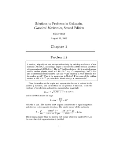Solutions to Problems in Goldstein, Classical Mechanics, Second Edition