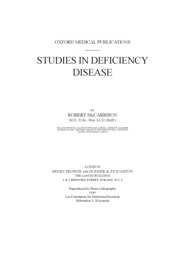 Studies in Deficiency Disease