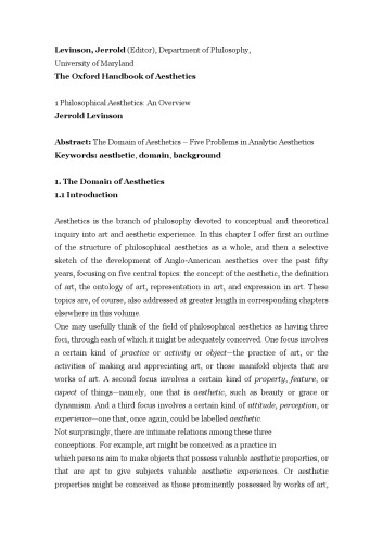 The Oxford Handbook of Aesthetics