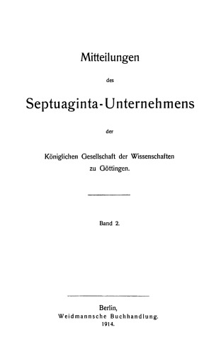 Verzeichnis der griechischen Handschriften des Alten Testaments