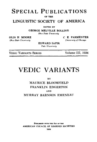 Vedic Variants. Noun and Pronoun Inflection