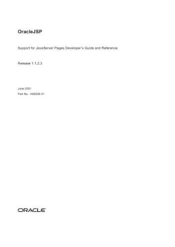 OracleJSP Support for JavaServer Pages Developer's Guide and Reference (Part No A90208-01) (Release 1 1 2 3) (2001)