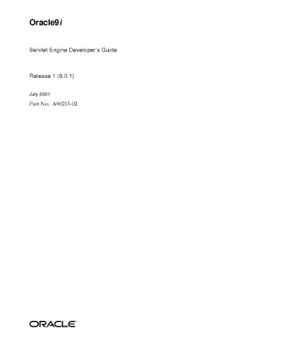 Oracle9i Servlet Engine Developer's Guide (Part No A90213-02) (Release 9 0 1)