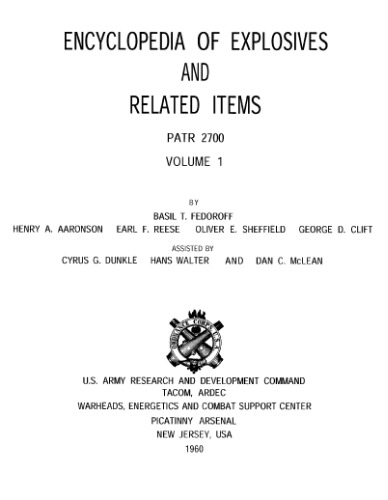 Encyclopedia of explosives and related items Vol. 1 [A to Azoxy]