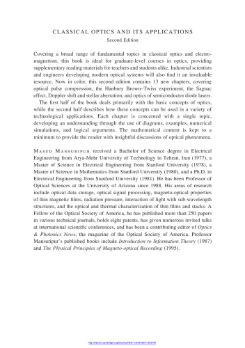 Classical optics and its applications