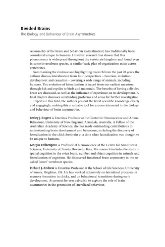 Divided brains : the biology and behaviour of brain asymmetries