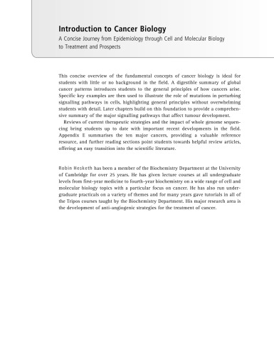 Introduction to cancer biology : a concise journey from epidemiology through cell and molecular biology to treatment and prospects