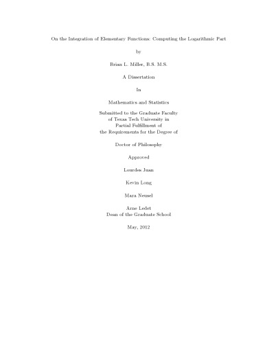 On the integration of elementary functions: computing the logarithmic part