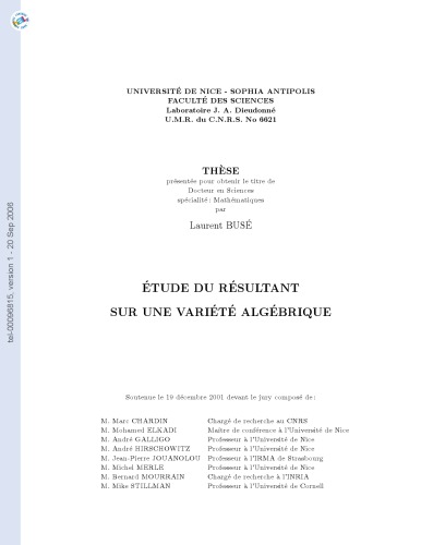 Etude du resultant sur une variete algebrique