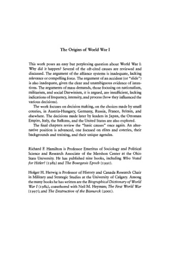 The Origins of World War I