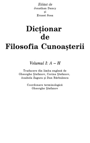 Dictionar de filosofia cunoasterii, vol. 1