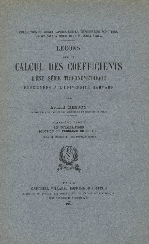 Lecons sur le calcul des coefficients, IV partie