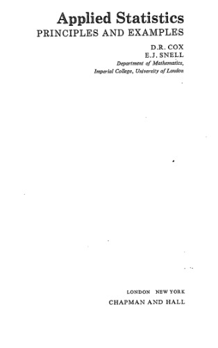 Applied Sstatistics - Principles and Examples