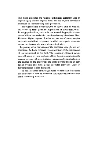 Order in Thin Organic Films