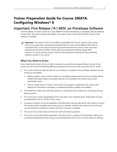 20687A Configuring Windows 8 Setup Guide, Trainer Preparation Guide