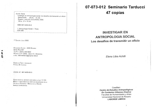 Investigar en antropología social: los desafíos de transmitir un oficio