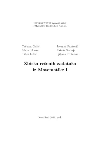 Zbirka rešenih zadataka iz Matematike I