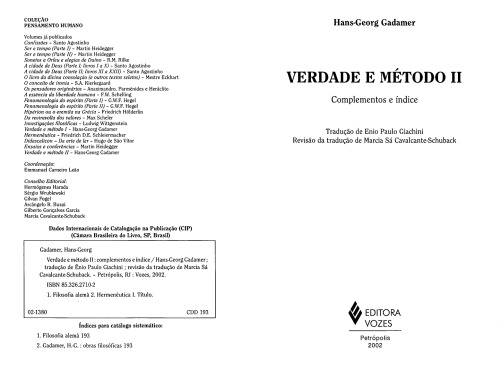 Verdade e método II : complementos e índice