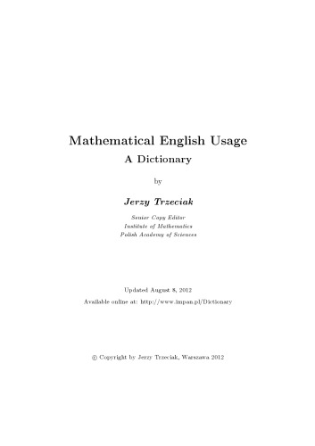 Mathematical English Usage. A Dictionary by Jerzy Trzeciak
