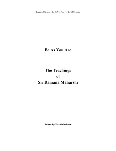 Be as You Are: The Teachings of Sri Ramana Maharshi