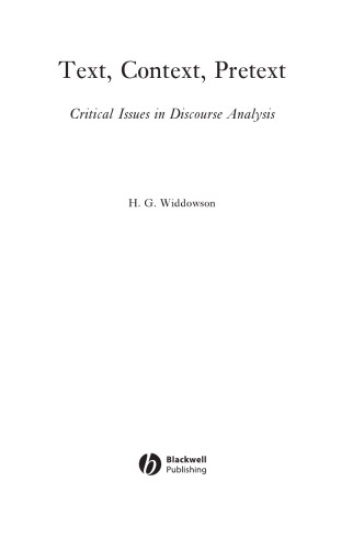 Text, context, and pretext : critical issues in discourse analysis