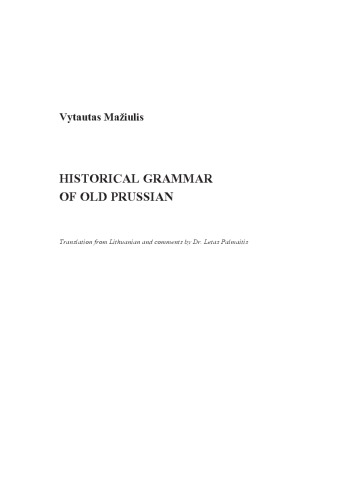 Historical Grammar of Old Prussian
