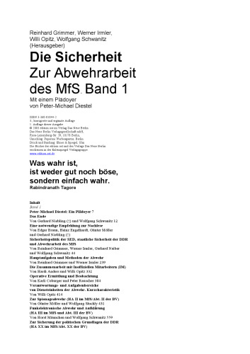 Die Sicherheit. Zur Abwehrarbeit des MfS.