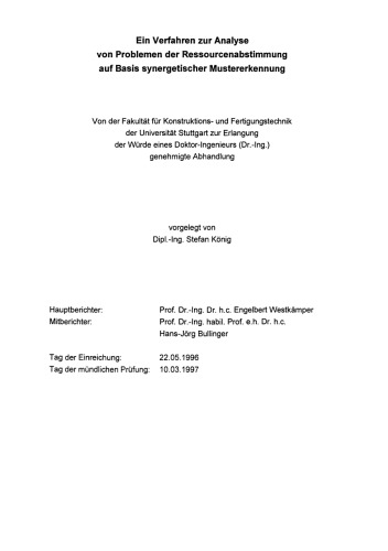 Ein Verfahren zur Analyse von Problemen der Ressourcenabstimmung auf Basis synergetischer Mustererkennung