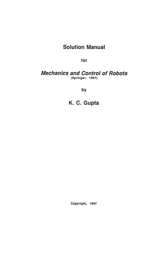 Solution Manual for Mechanics and Control of Robots : Springer, 1997