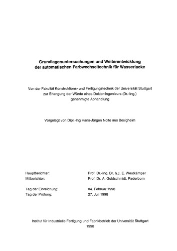 Grundlagenuntersuchungen und Weiterentwicklung der automatischen Farbwechsel- Technik für Wasserlacke