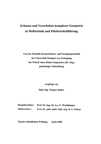Erfassen und Verarbeiten komplexer Geometrie in Meßtechnik und Flächenrückführung