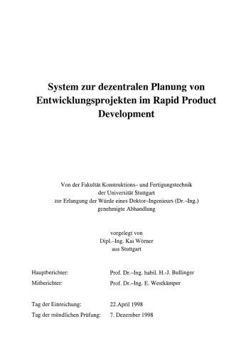System zur dezentralen Planung von Entwicklungsprojekten im Rapid Product Development