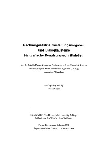 Rechnergestützte Gestaltungsvorgaben und Dialogbausteine für grafische Benutzungsschnittstellen