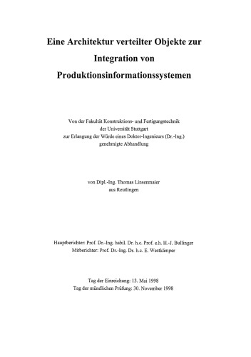Eine Architektur verteilter Objekte zur Integration von Produktionsinformationssystemen