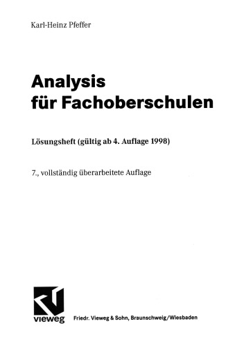 Analysis für Fachoberschulen: Lösungsheft (gültig ab 4. Auflage 1998)