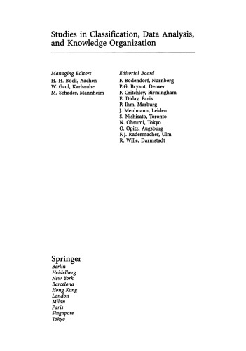 Classification and Data Analysis: Theory and Application Proceedings of the Biannual Meeting of the Classification Group of Società Italiana di Statistica (SIS) Pescara, July 3–4, 1997