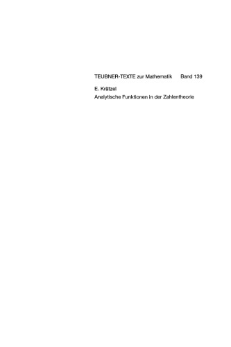 Analytische Funktionen in der Zahlentheorie