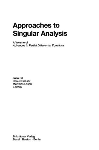 Approaches to Singular Analysis: A Volume of Advances in Partial Differential Equations