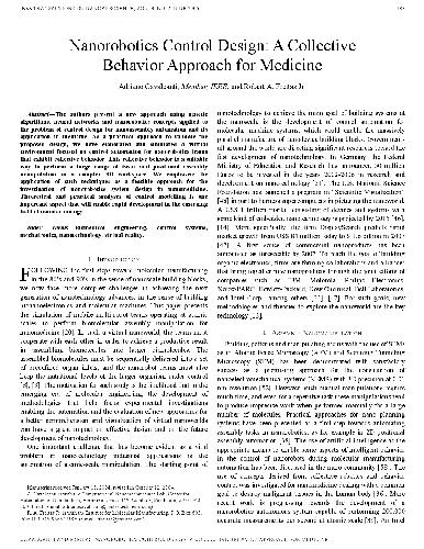 Nanorobotics control design.A collective behavior approach for medicine