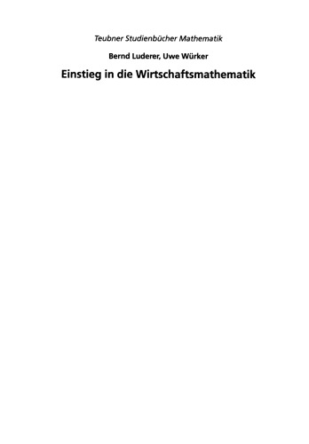 Einstieg in die Wirtschaftsmathematik