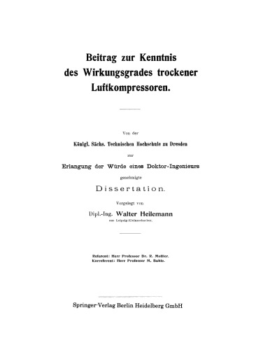 Beitrag zur Kenntnis des Wirkungsgrades trockener Luftkompressoren