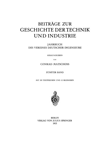 Beiträge zur Geschichte der Technik und Industrie: Jahrbuch des Vereines Deutscher Ingenieure