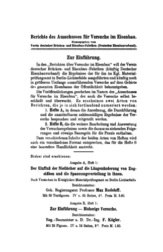 Berichte des Ausschusses für Versuche im Eisenbau Ausgabe B: Zur Einführung — Bisherige Versuche