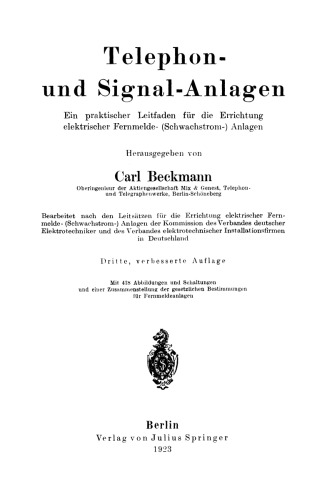 Telephon- und Signal-Anlagen: Ein praktischer Leitfaden für die Errichtung elektrischer Fernmelde- (Schwachstrom-) Anlagen