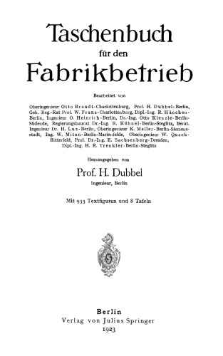 Taschenbuch für den Fabrikbetrieb