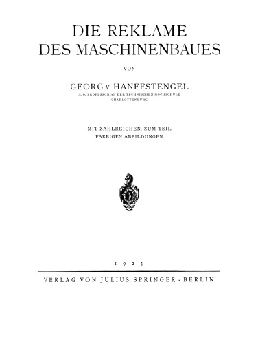 Die Reklame des Maschinenbaues