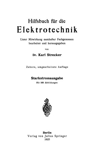Hilfsbuch für die Elektrotechnik: Starkstromausgabe