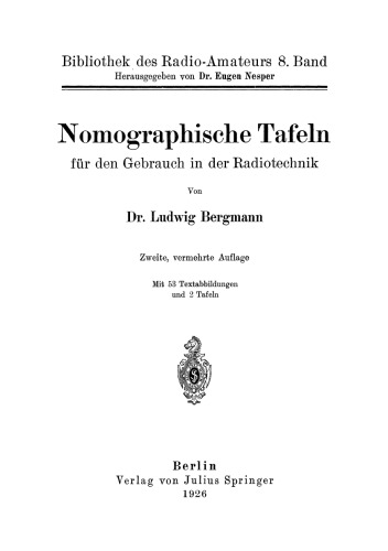 Nomographische Tafeln für den Gebrauch in der Radiotechnik